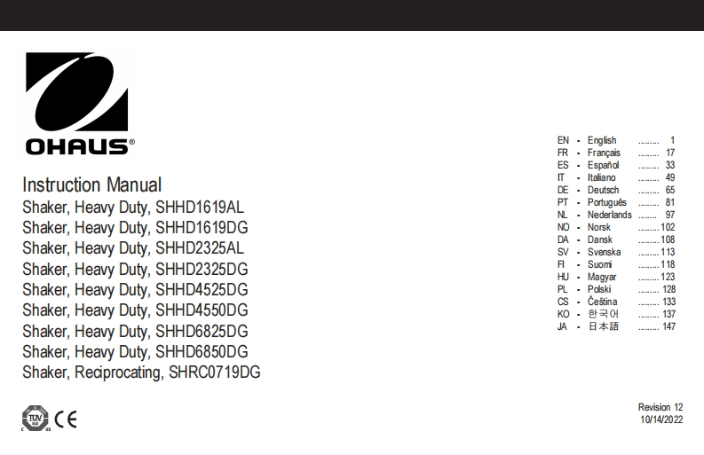 Ohaus-Reciprocating-Shaker-操作说明书手册