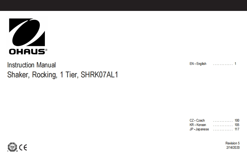 Ohaus-Rocking-Shaker-SHRK07AL1-操作说明书手册