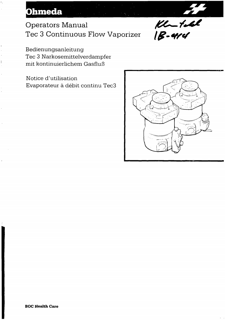OhmedaOperators操作说明书手册Tec3ContinuousFlowVaporizer