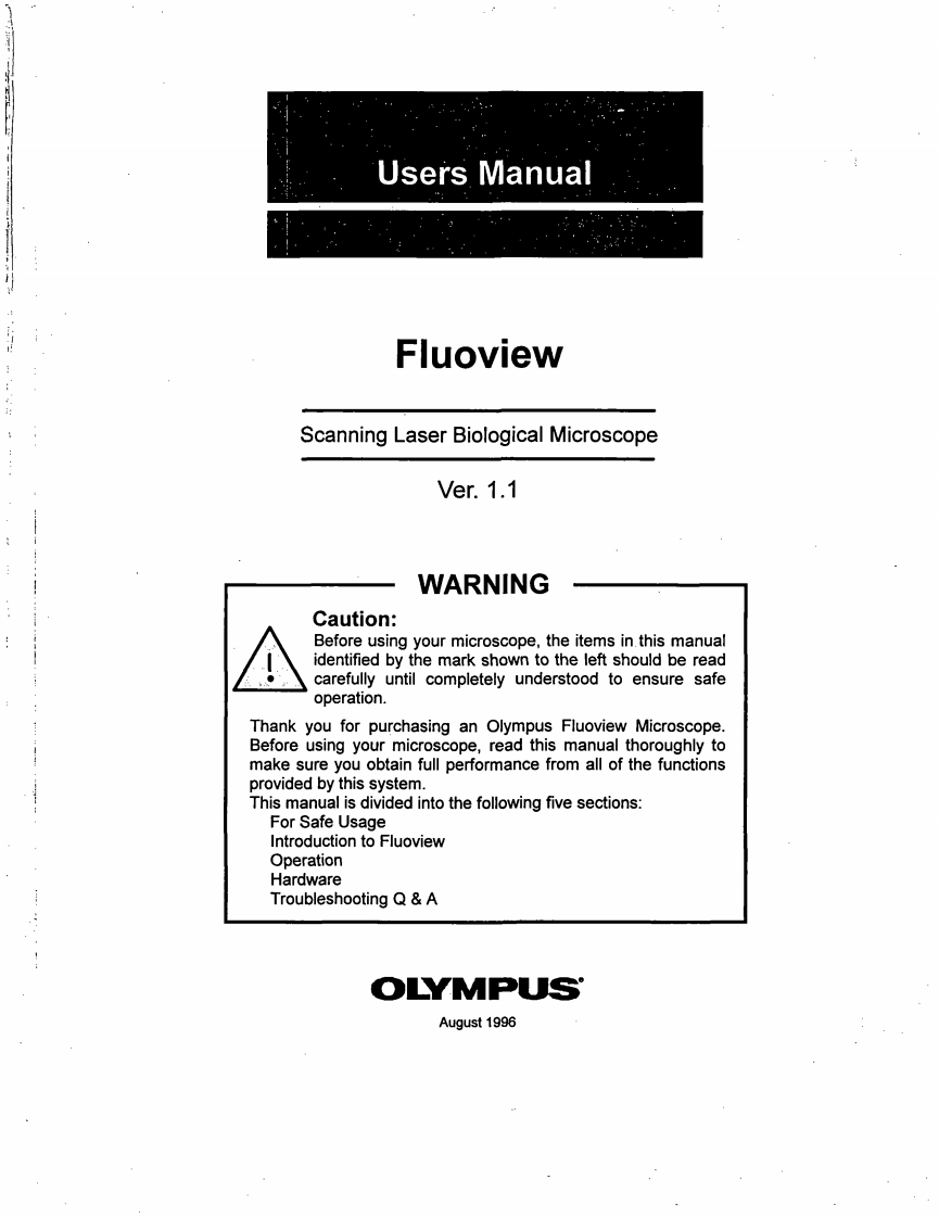 OlympusFluoviewScanningLaserBiologicalMicroscopeVer1.1Users操作说明书手册