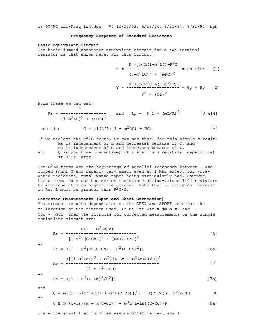 OntheFrequencyResponseofStandardResistorsHPH8-94