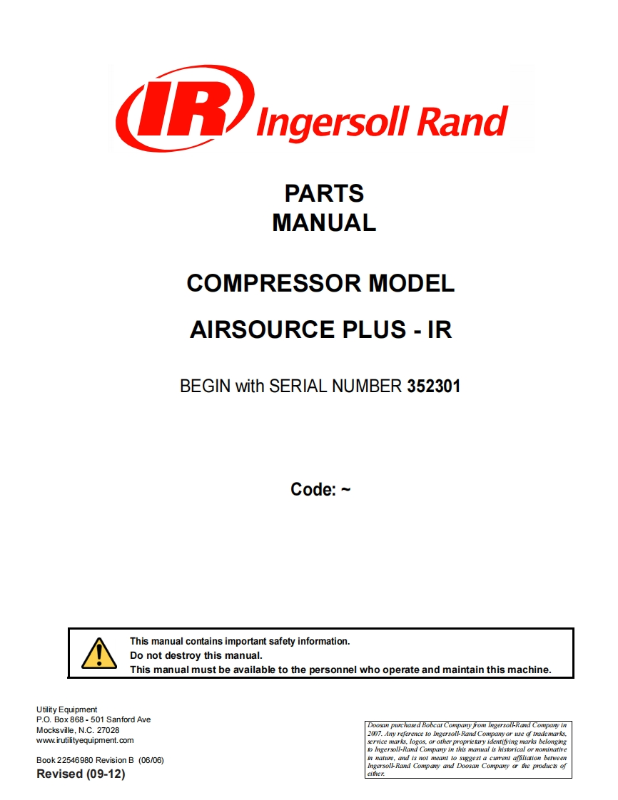 PA-R-T-S-MANUAL-COMPRESSOR-MODEL-AIRSOURCE-PLUS-IR-BEGIN-with-SERIAL-NUMBER-352301零部件说明书手册