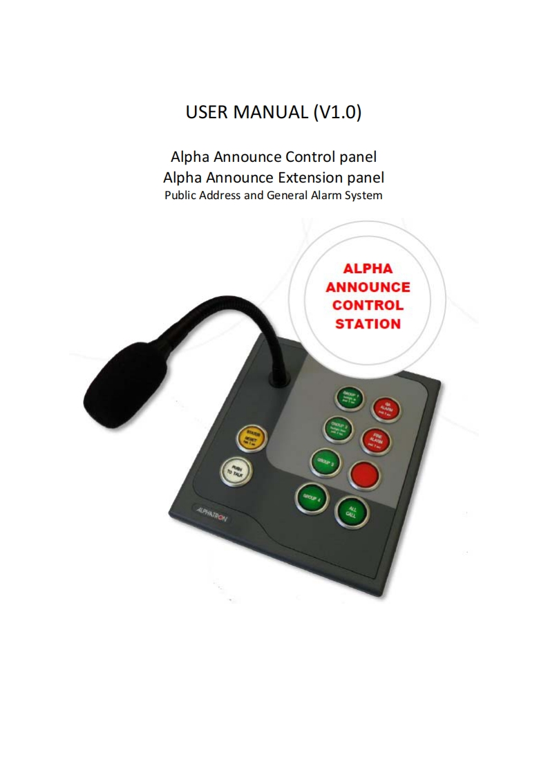PAGA-Alphatron-AlphaAnnounce-Digital-使用说明书手册-Control-Panel-1-1-2017