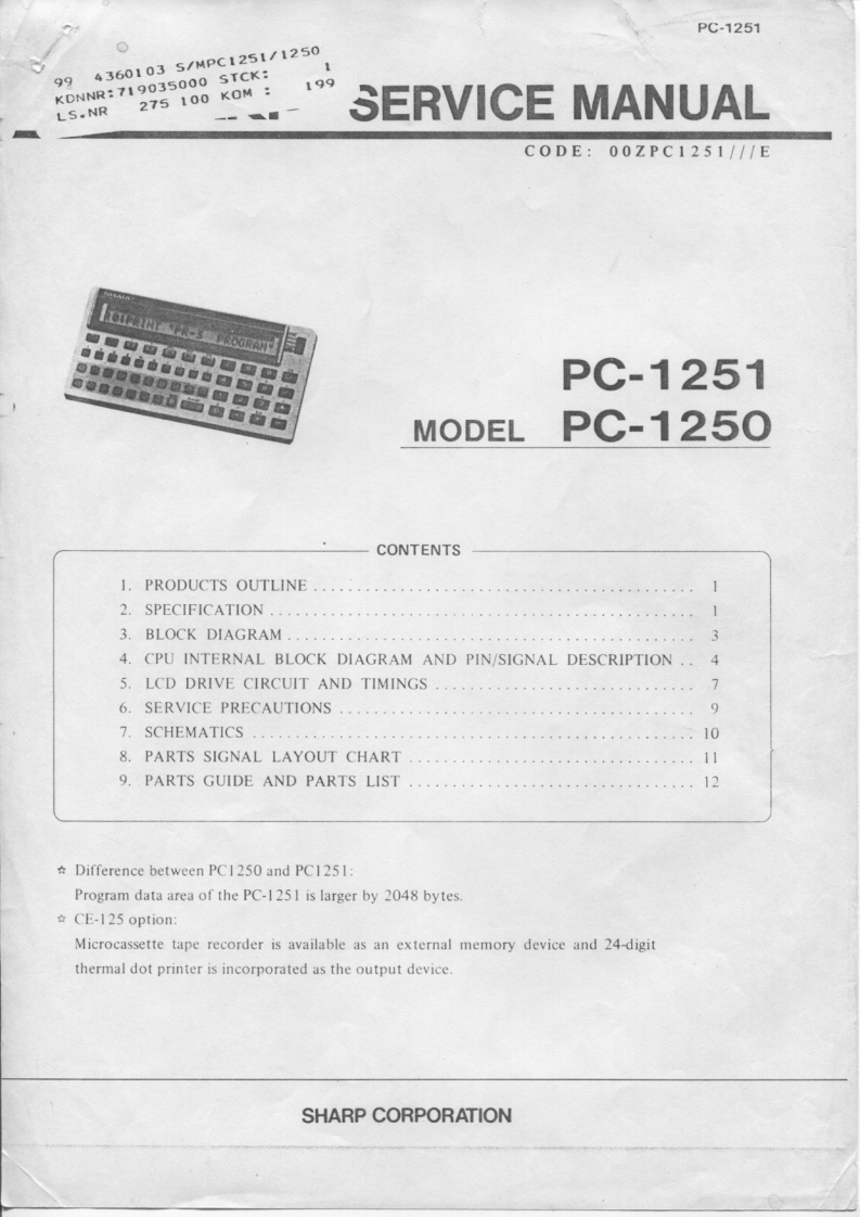 PC-1250-PC-1251-Service-Manual维修操作说明书手册