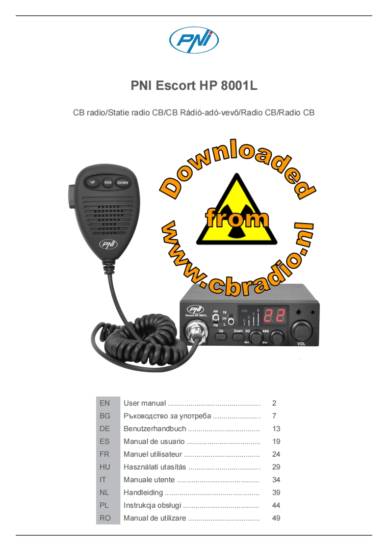 PNI_HP8001L_使用说明书手册_ESP_DE_FR_ITA_HU_BG_PL_RO_NL
