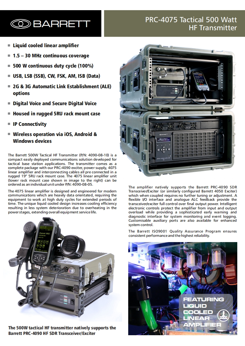 PRC-4075Tactical500WattHFTran用户维修操作手册电器原理图itterBrochureV1