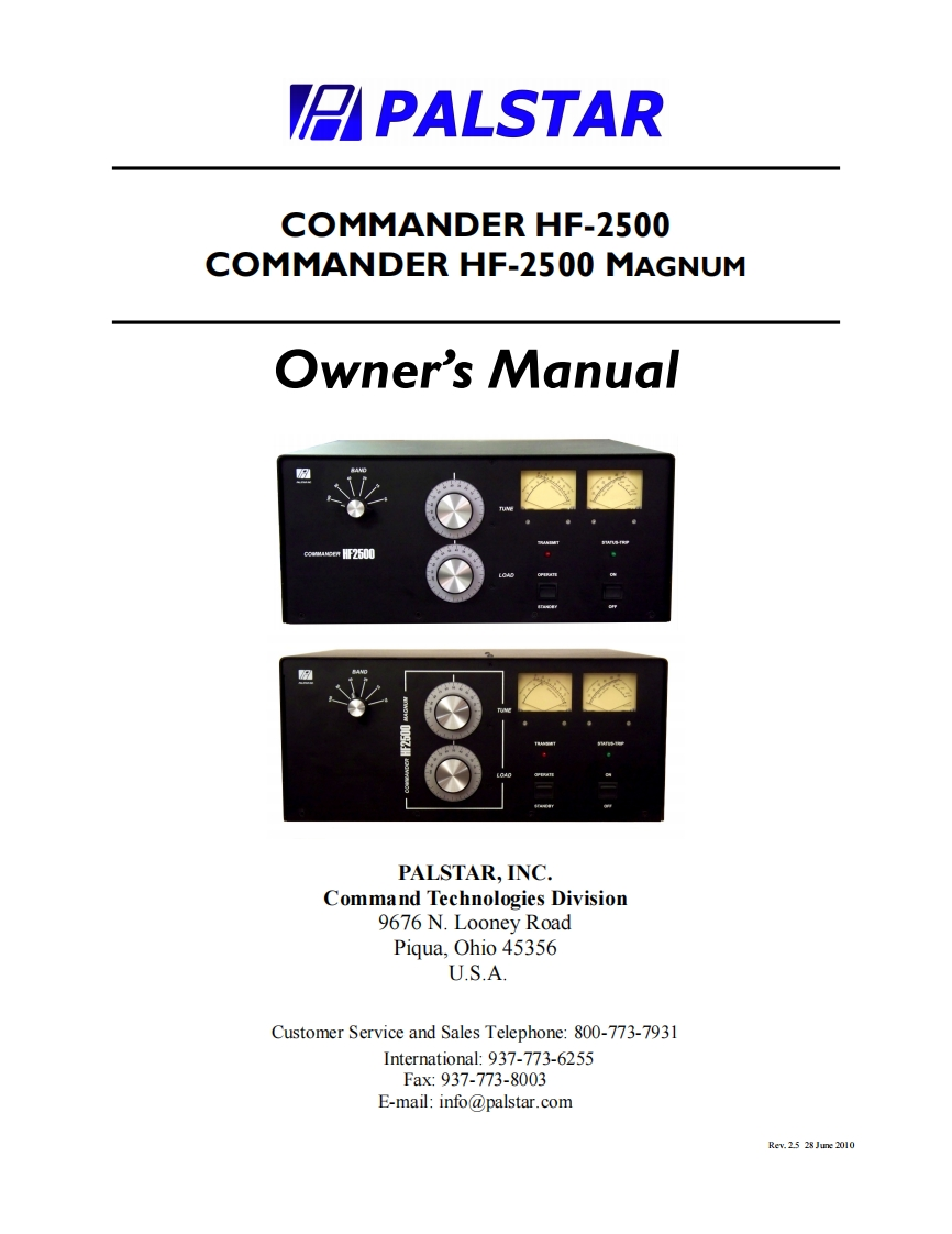 Palstar_Commander_HF-2500_Commander_HF-2500_Magnum_使用说明书手册