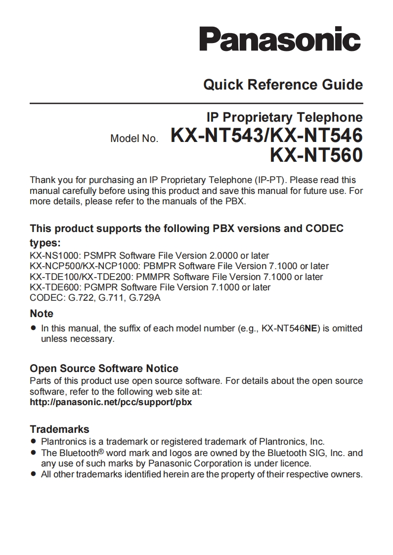 PanasonicKX-NT556-B6-LineDisplayExecutiveIPTelephone快速操作说明书手册
