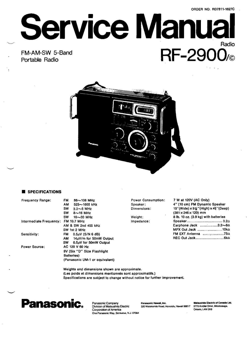 Panasonic_RF-2900_ServiceManual维修手册电器原理图