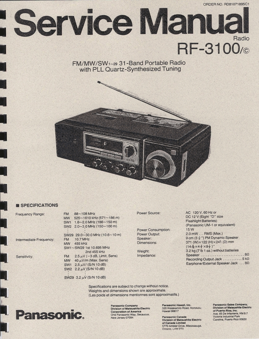 Panasonic_RF-3100_维修维护电器原理图手册