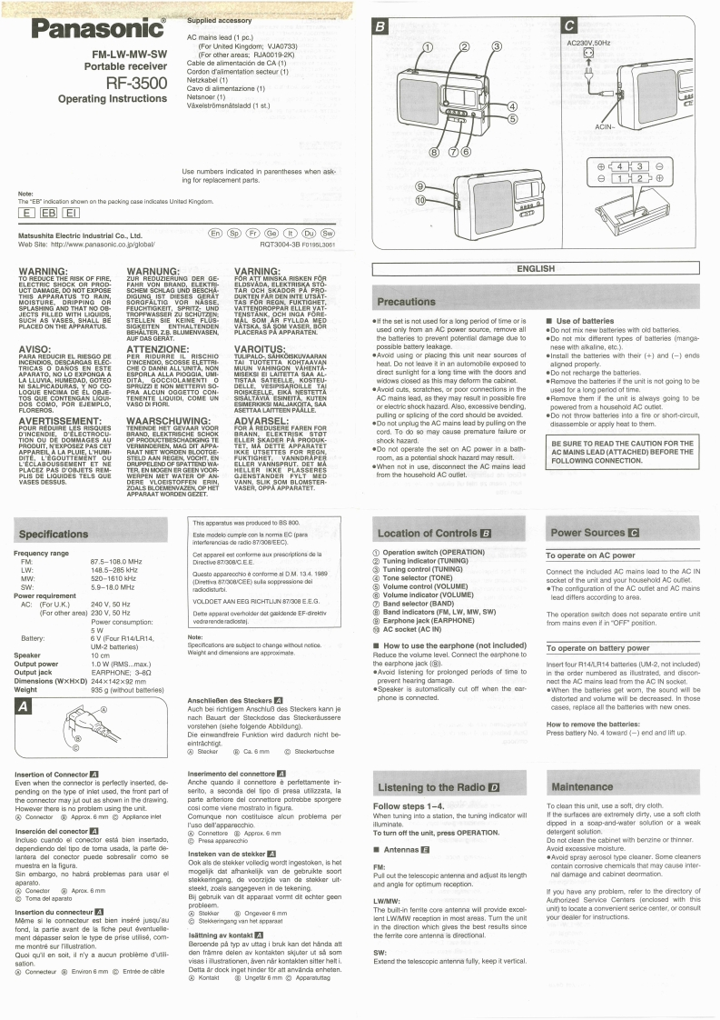 Panasonic_RF-3500_使用说明书手册