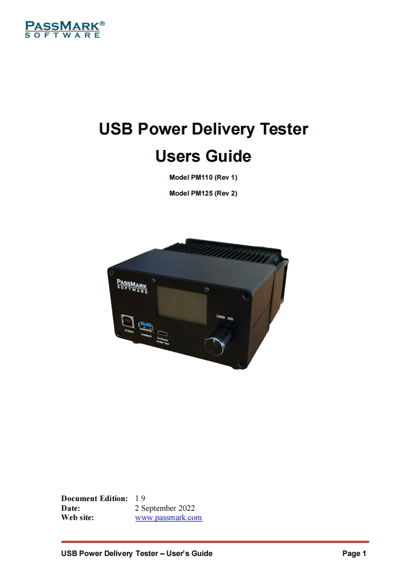 PassmarUSBPowerDeliveryTester操作说明书手册