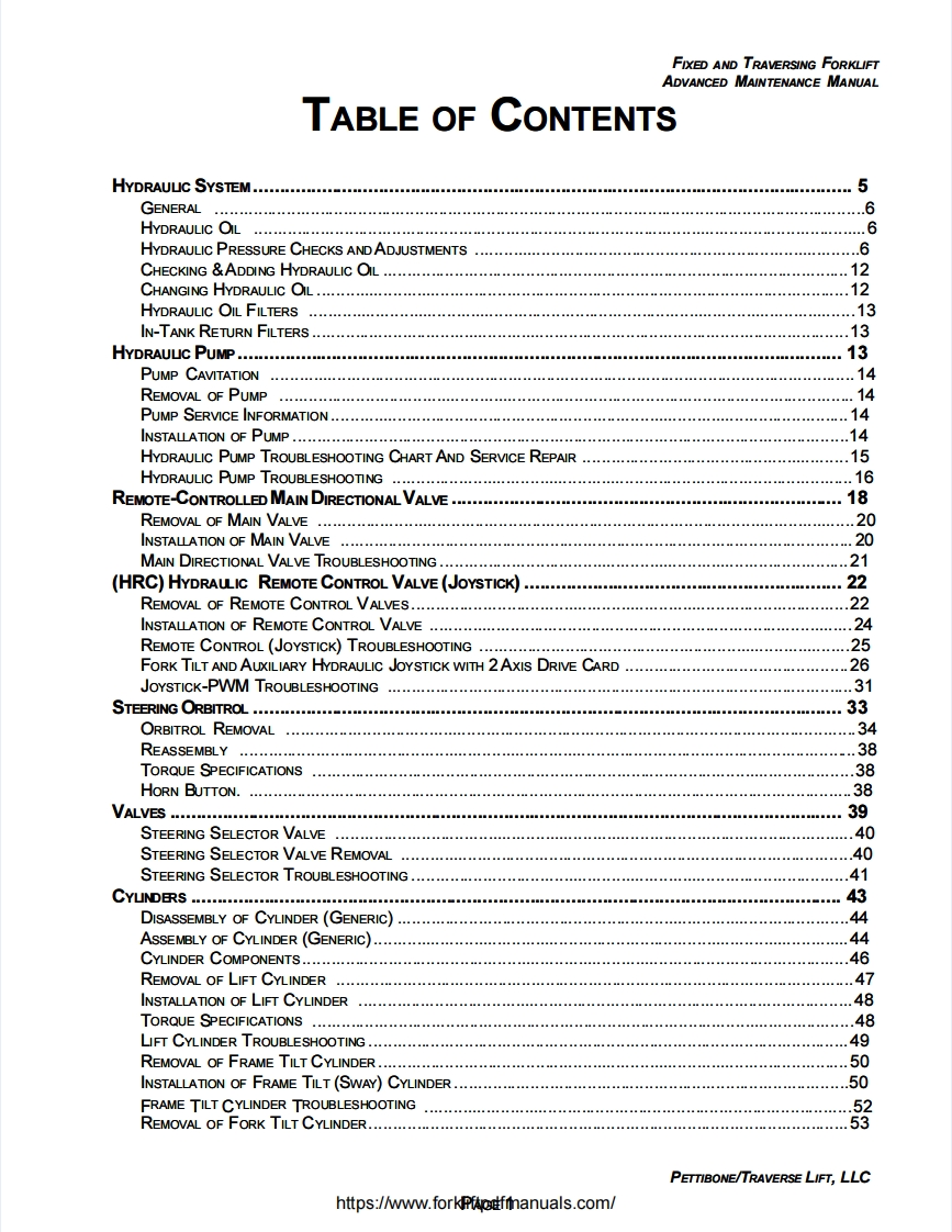 Pettibone-Traverse-Forklift-Trucks-维修维护手册-PDF