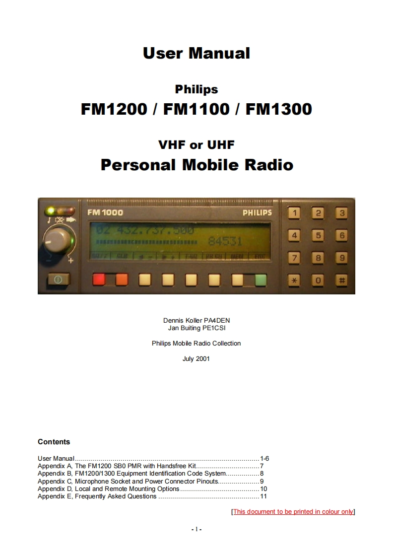 Philips_FM-1100_FM-1200_FM-1300_使用说明书手册