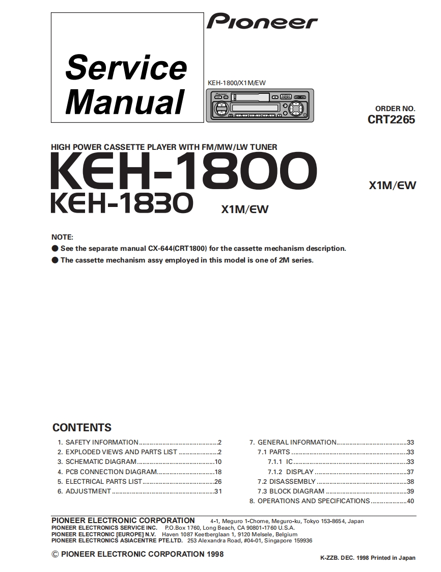 Pioneer--KEH-1800_1830维修手册含电器原理图-找手册网