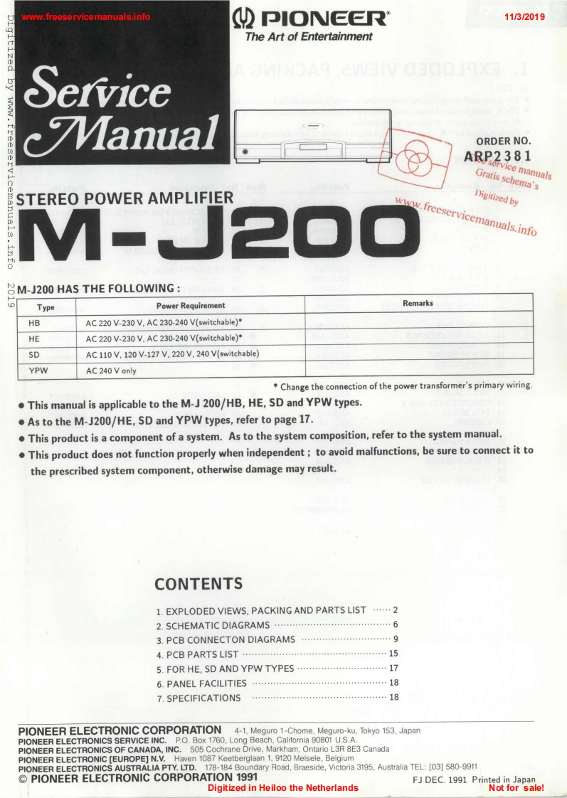 Pioneer-m-j200-SM维修电器原理图手册