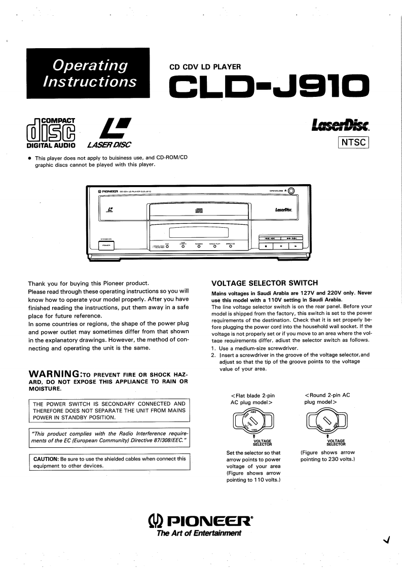 Pioneer_CLD-J910_User_Manual操作说明书手册