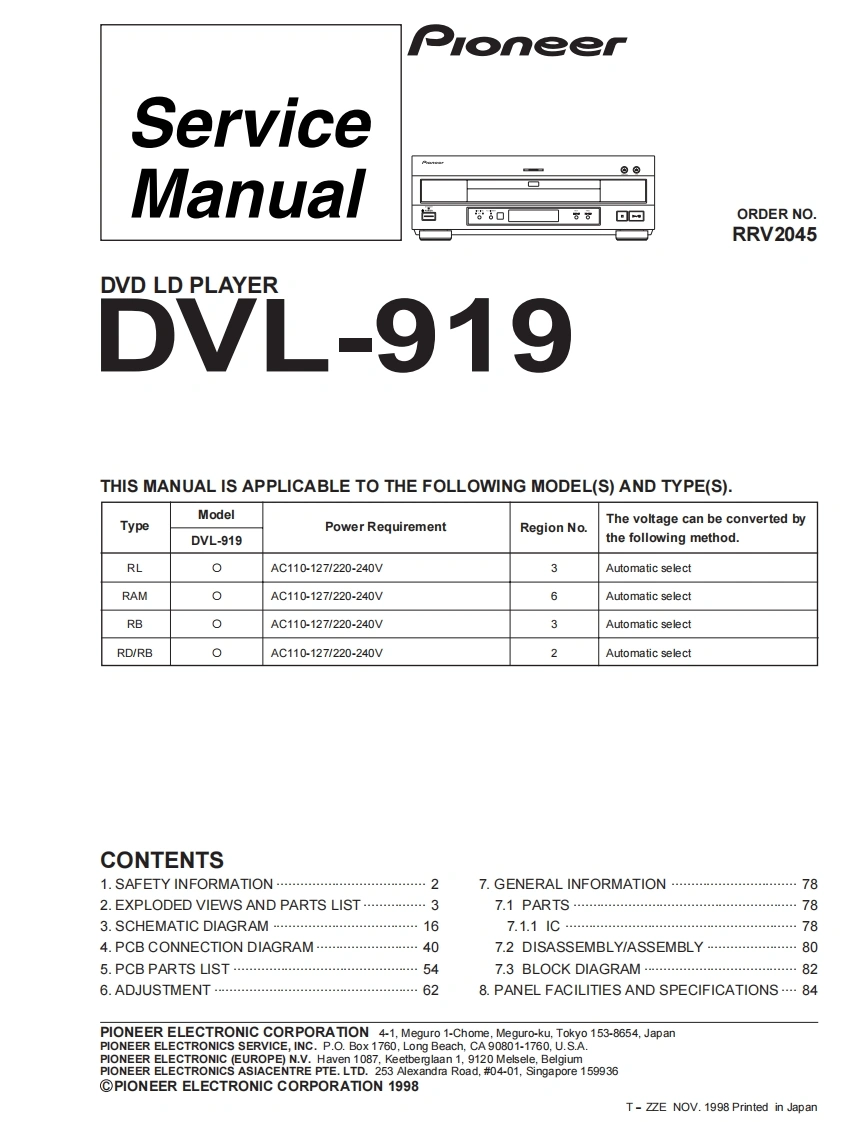 Pioneer_DVL-919_RRV2045_Service.Manual维修手册电器原理图-找手册网