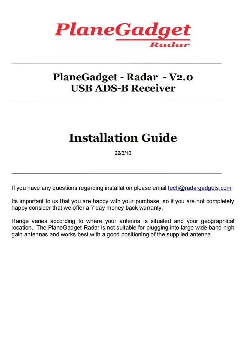 Planegadget_Radar_(Installation-Guide操作说明书手册)