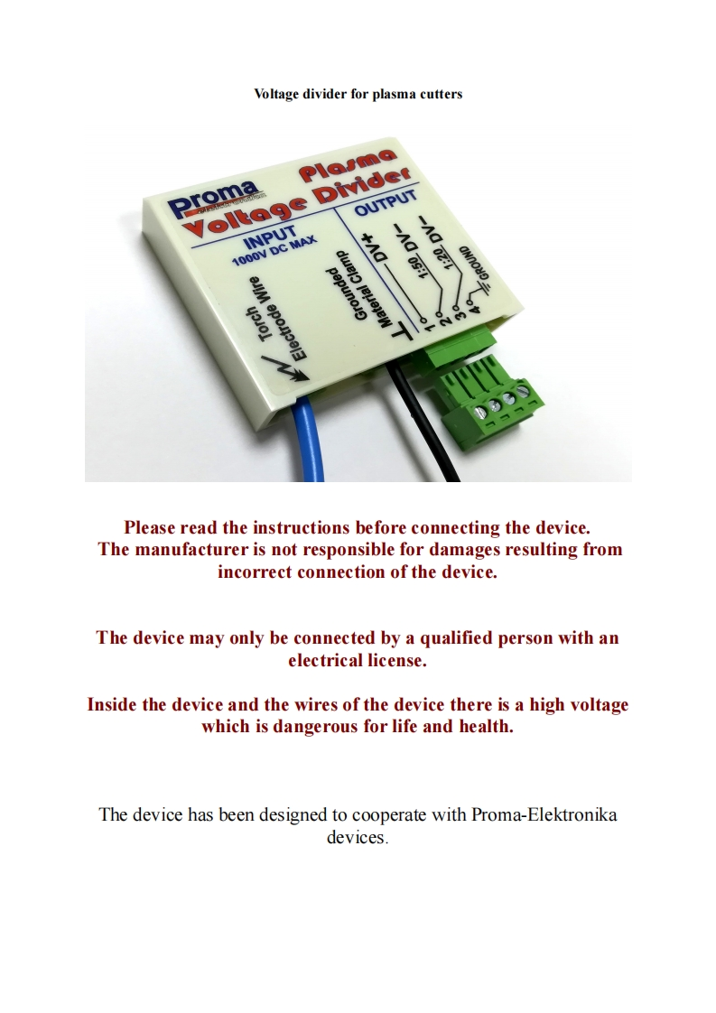 PlasmaVoltageDividerEN安装调试说明书手册