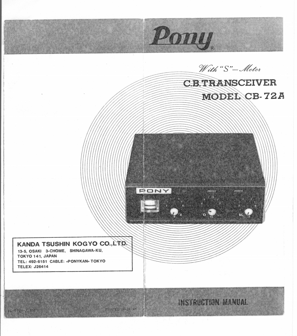 Pony_CB-72A_Owners-Manual操作说明书手册