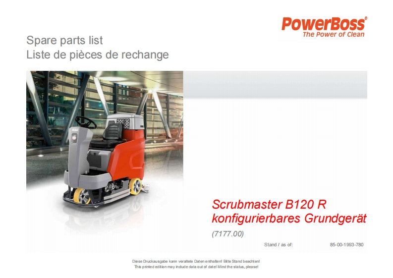 PowerBoss-SCRUBMASTER-B120R-Parts-manual-85001993780维修零部件手册