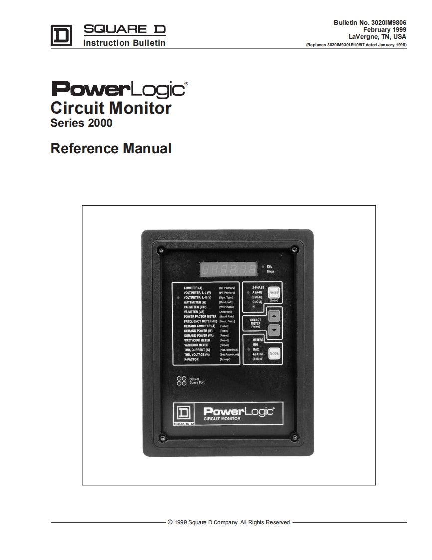 PowerlogicCM2000CircuitMonitor参考说明书手册