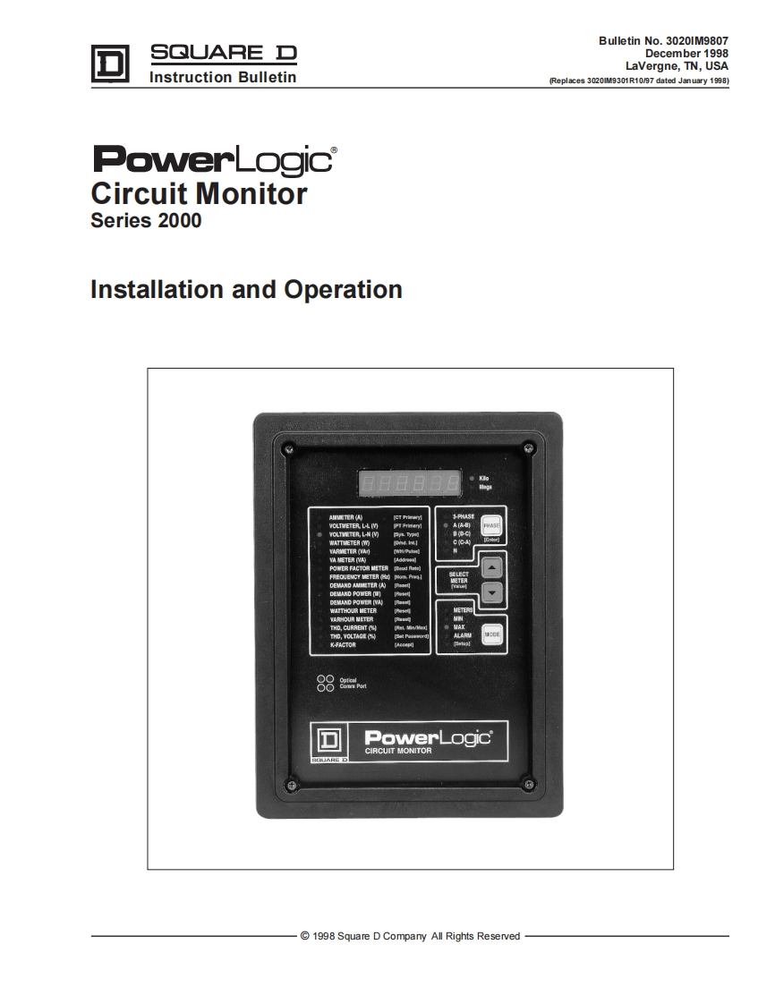 PowerlogicCM2000CircuitMonitor安装说明书手册