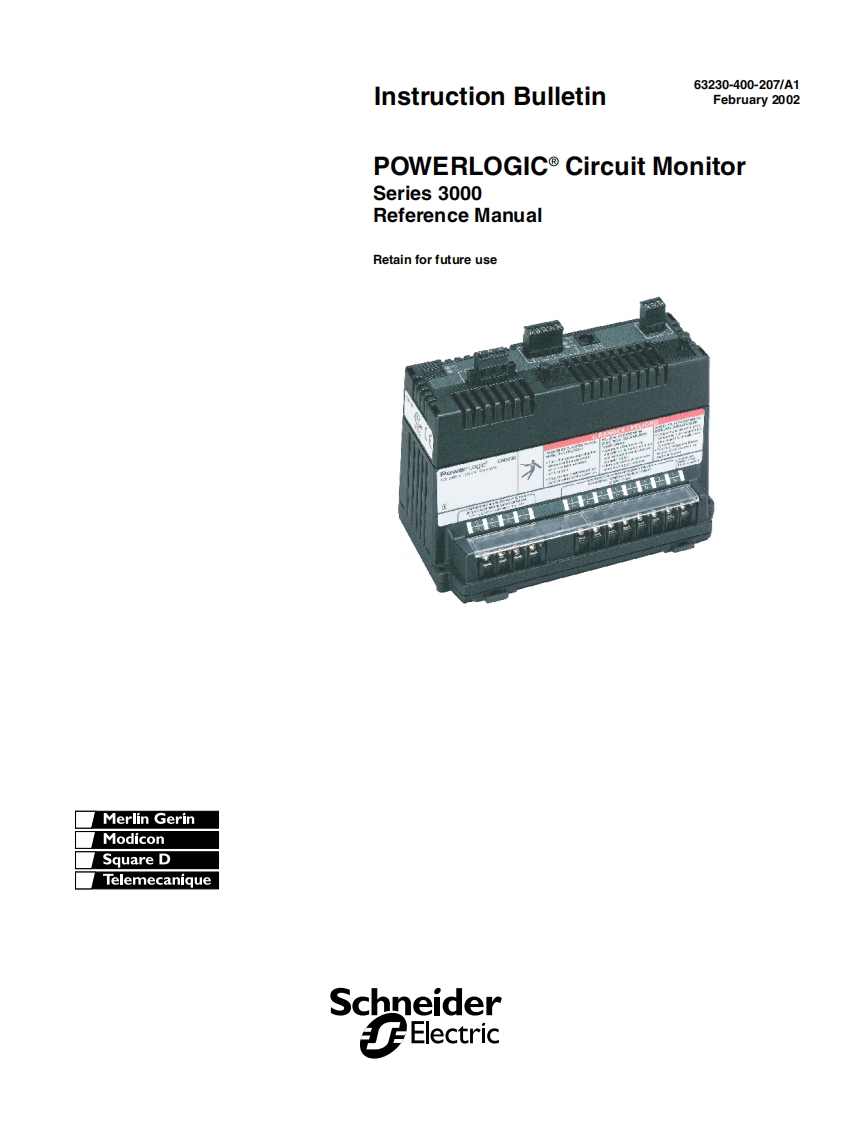 PowerlogicCM3000CircuitMonitor参考说明书手册