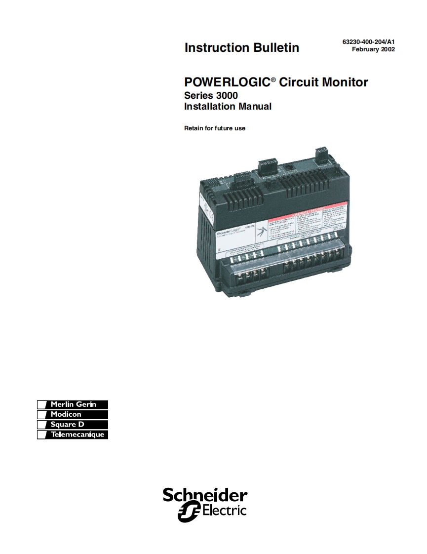 PowerlogicCM3000CircuitMonitor安装说明书手册
