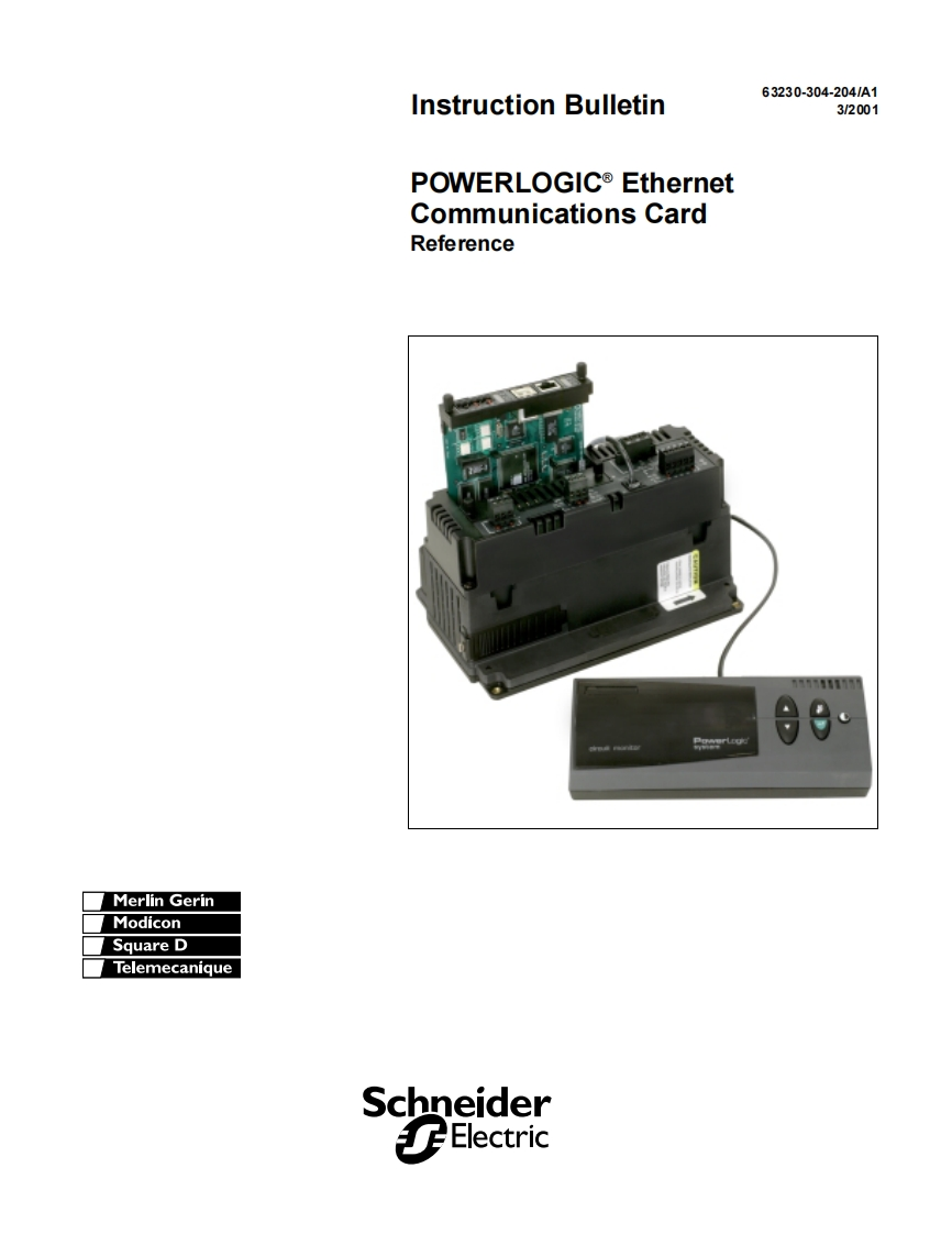 PowerlogicCM4000CircuitMonitorEthernetCard参考说明书手册