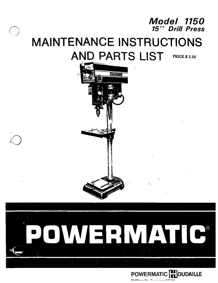 Powermatic-1150-Drill-Press-操作说明书手册