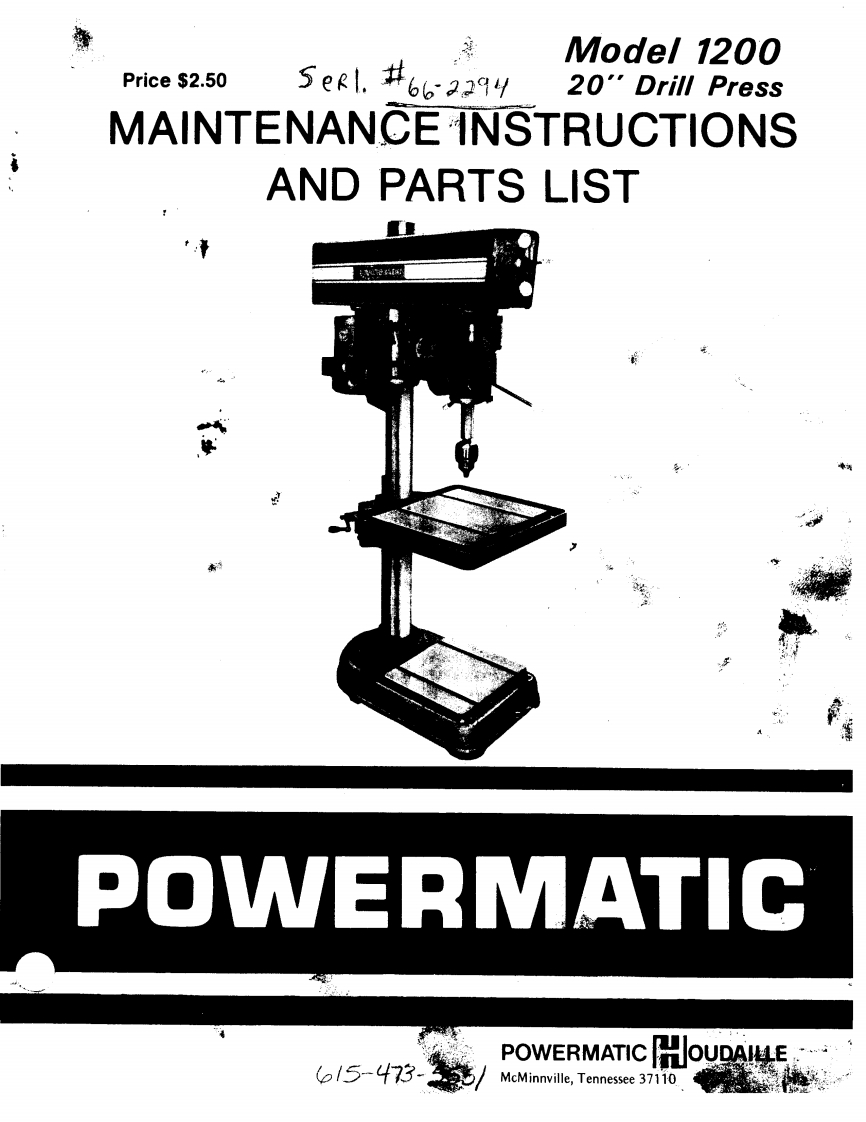 Powermatic-1200-Drill-Press-操作说明书手册