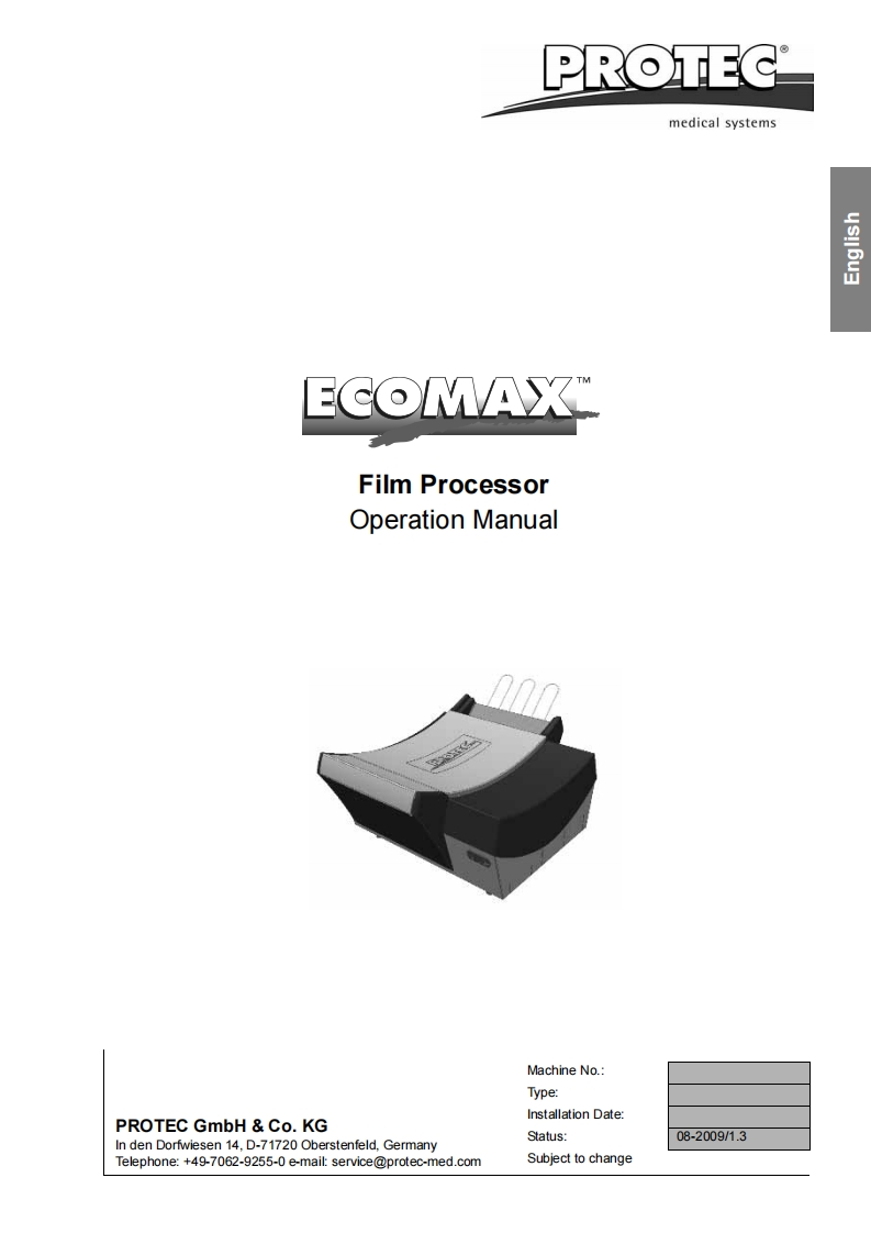 Protec-Ecomax-Film-Processor操作与维修手册