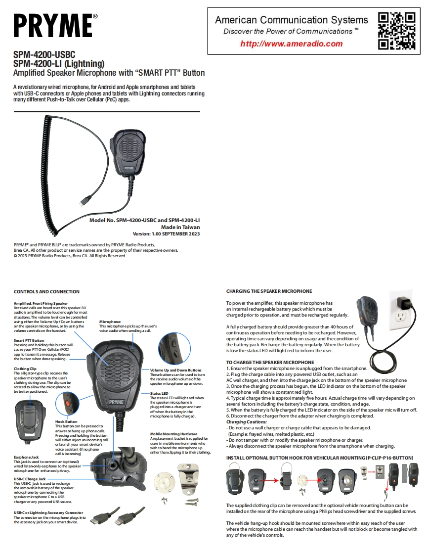 Pryme-SPM-4200-USBC-LI-操作说明书手册