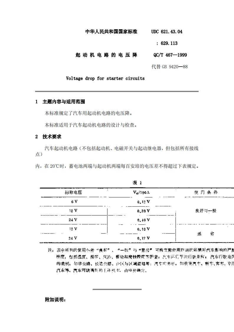 QCT467-1999起动机电路的电压降