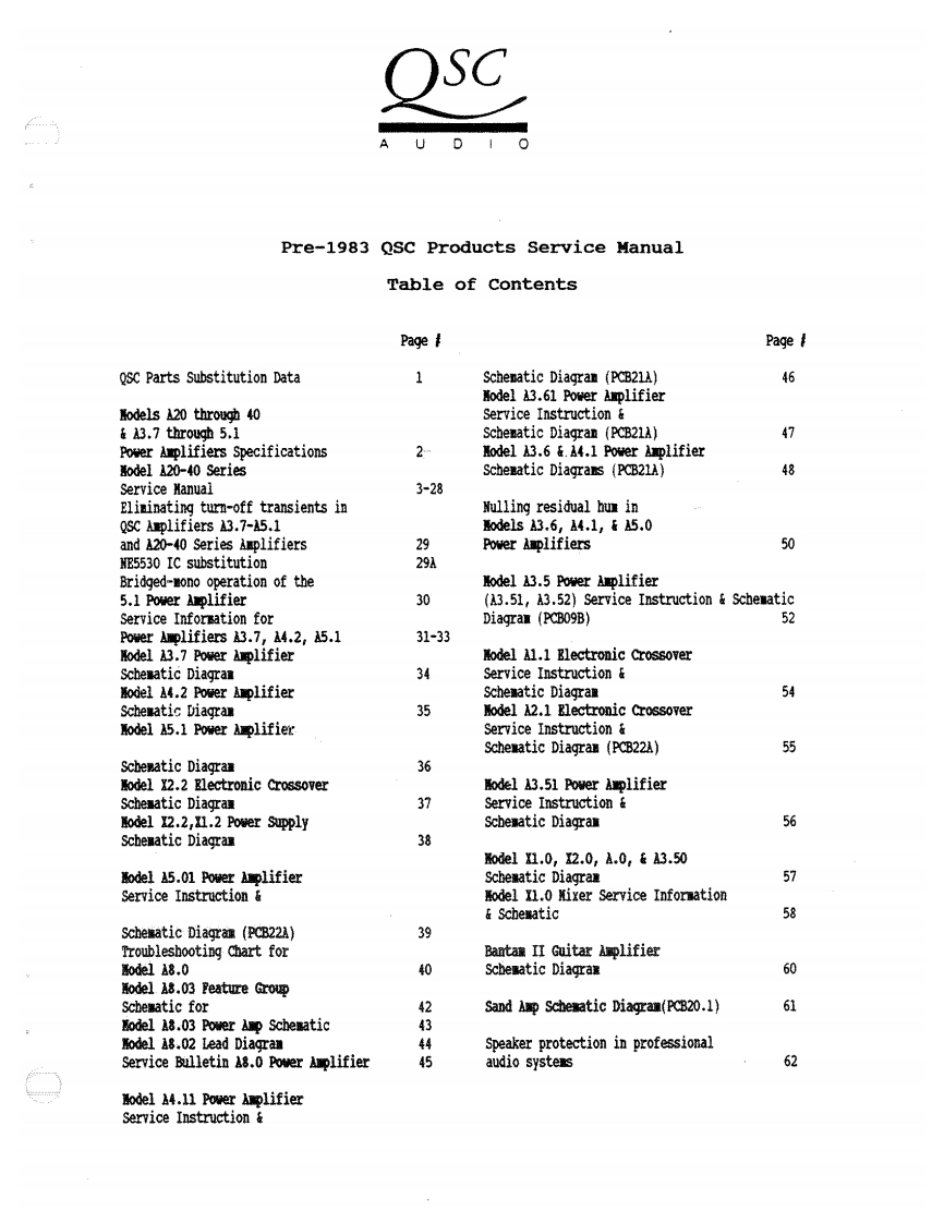 QSC_Pre-1983_Products_Service_Manual维修服务手册含电器原理图