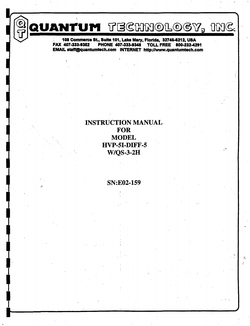 QuantumTechnologyInstruction操作说明书手册forModelHVP-51-DIFF-5
