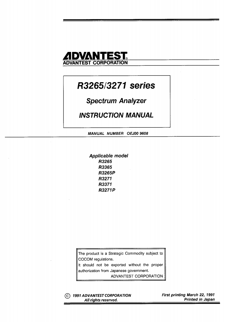 R3265-R3271SpectrumAnalyzer-操作说明书手册