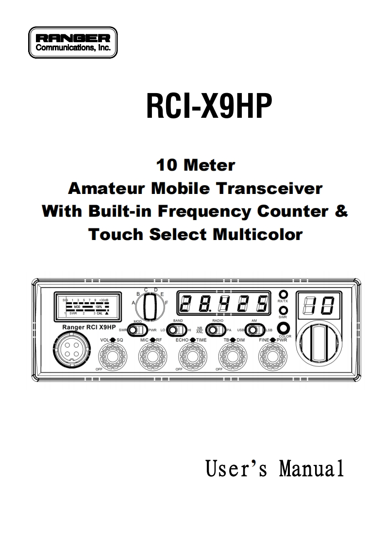 RCI_X9HP_ENG操作说明书手册