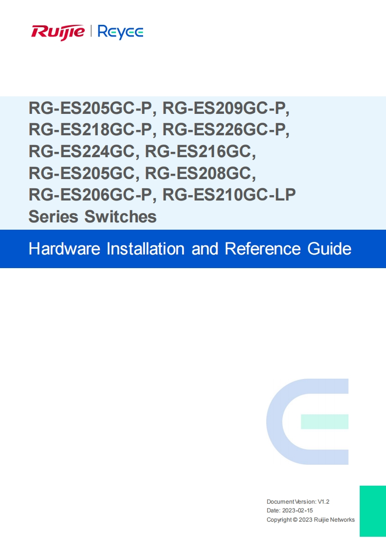 RG-ES200-Series-Switches-Hardware-安装说明书手册-(V1.2)
