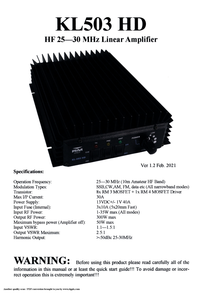 RM-Italy_KL-503HD_High-Drive_Manual操作说明书手册