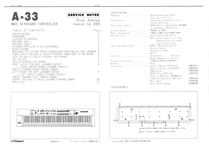 ROLAND_A-33_维修手册电器原理图