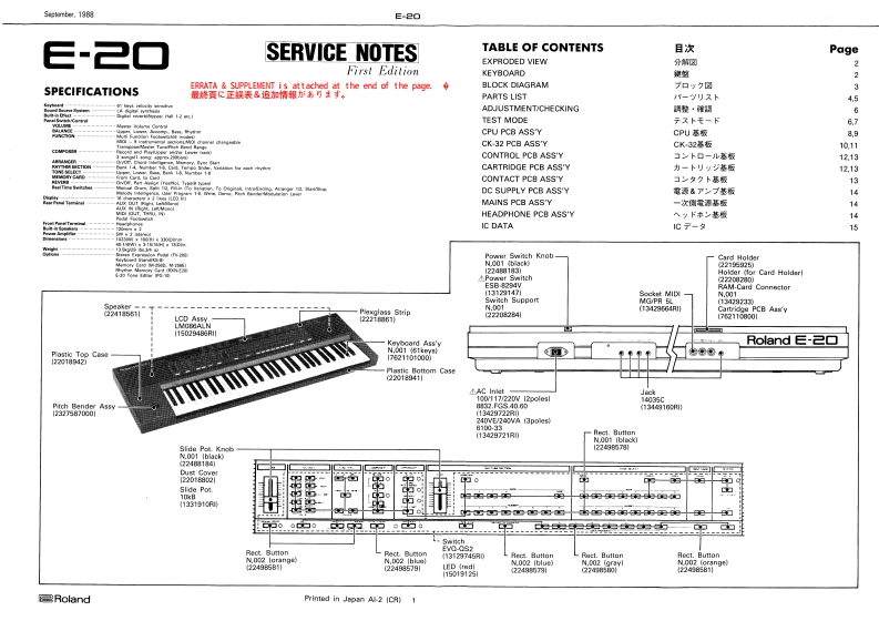 ROLAND_E-20_维修手册电器原理图
