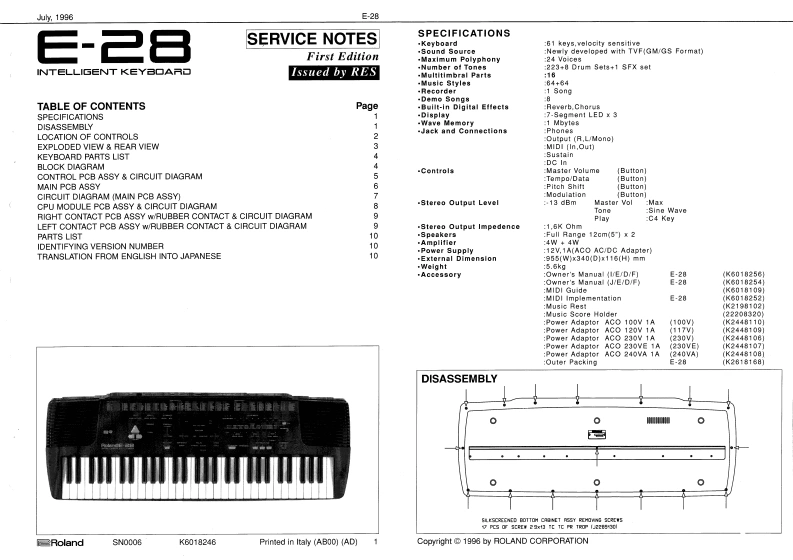ROLAND_E-28_维修手册电器原理图
