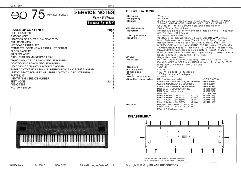 ROLAND_EP-75_维修手册电器原理图