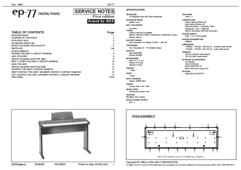 ROLAND_EP-77_维修手册电器原理图