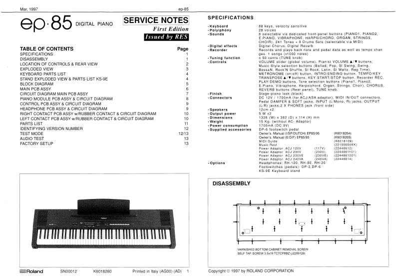 ROLAND_EP-85_维修手册电器原理图
