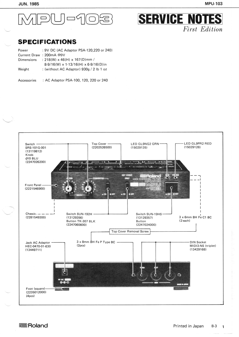 ROLAND_MPU-103_维修手册电器原理图