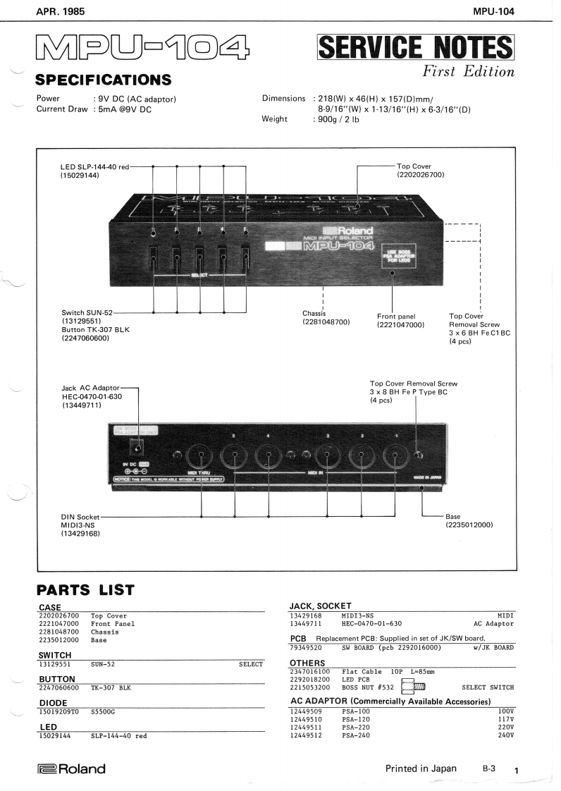 ROLAND_MPU-104_维修手册电器原理图
